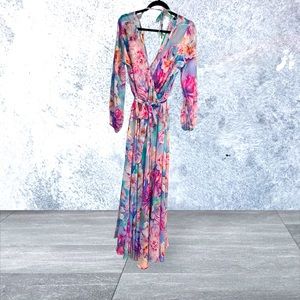 Long  floral chiffon maxi romper.